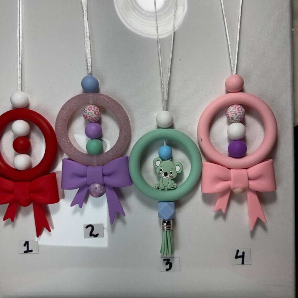 Silicone Bow Ring Necklace Pendant - Pastel Mint, Pink, Lavender, Red